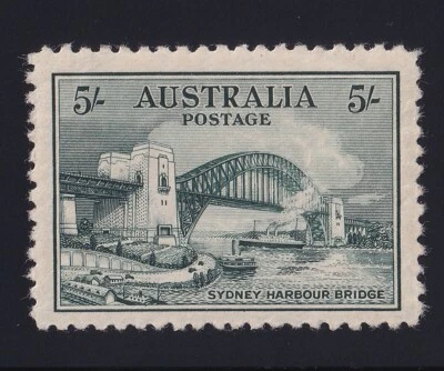Australia Sc 132 SG 143 Sydney Harbour Bridge  blue-green MLH Brandon cert - Image 1 of 3