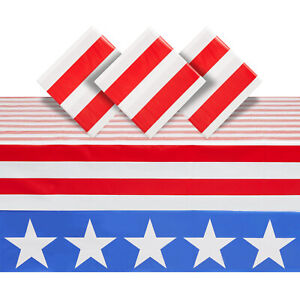 3 Pack American Flag Tablecloth for 4th of July Party Supplies, 54 x 108 In