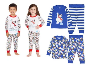 Frosty Snowman X Mas Print Boys Girl Cotton 2pc Christmas T shirt Pyjama PJ Set - Picture 1 of 12