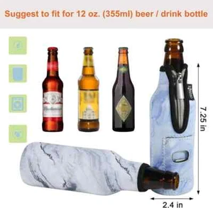 4 Beer Bottle Neoprene Insulator Sleeves 12oz Bottle Jackets Built in opener - Picture 1 of 7