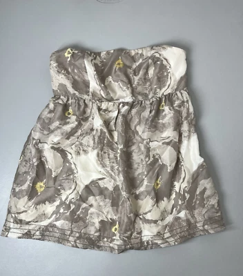 Top floral de seda sin tirantes Banana Republic talla 6 línea A Babydoll con volantes femenino Foto 1 de 4