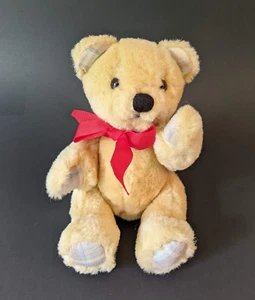Oso de peluche articulado Dakin 1985 de colección 9" pies a cuadros oreja crema felpa arco rojo juguete suave - Imagen 1 de 6
