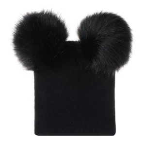 Black Soft Warm Knit Fax Fur Beanie Hat, baby/toddler winter clothing accessory - Picture 1 of 1
