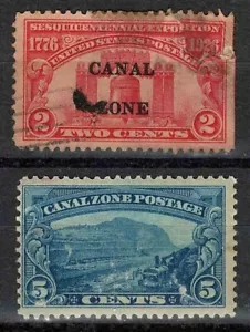 US Canal Zone Pair 2 1929 #107 Blue 5c Gaillard Cut MH &1926 #96 (Filler Used) - Picture 1 of 2
