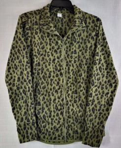 Old Navy Active Full Zip Fleece Women's Jacket Medium Green Black Leopard Print - Picture 1 of 4