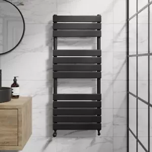Flat Panel Heated Towel Rail Matt Black - 1200 x 500mm Bathroom Wall Mounted - Picture 1 of 7