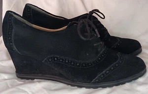 Stivaletti Oxford con zeppa Ellen Tracy Active Tobin neri in pelle scamosciata stringati taglia 10 M - Foto 1 di 11