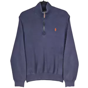 Polo Ralph Lauren Dark Blue Pima Cotton Quarter Zip Knit Sweater Size L - Picture 1 of 2