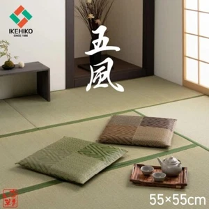 Igusa cushion "Gofu 2piece set" Approx. 55 x 55 cm (Brown /Green ) Made in Japan - Picture 1 of 8