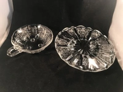 FOSTORIA BAROQUE FLAME CORSAGE Etched Footed 7.75" Tidbit Plate Dish & Nappy - Image 1 of 4