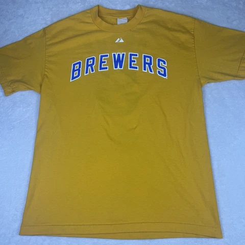 Majestic Ryan Braun Milwaukee Brewers Jersey Shirt L Men MLB Yellow Baseball Tee Cover