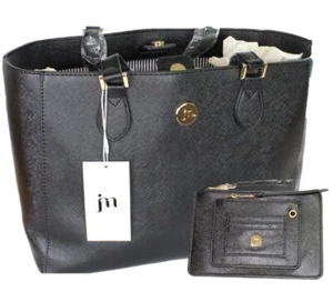 Jessica Moore Lush Tote Black Handbag 10"x12"x5" with Pull-Out Clutch Wallet - Picture 1 of 17