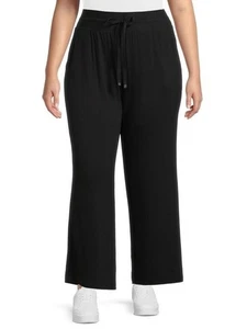 New Plus Size 4X Black Elastic Drawstring Waist Lightweight Knit Wide Leg Pants - Picture 1 of 5