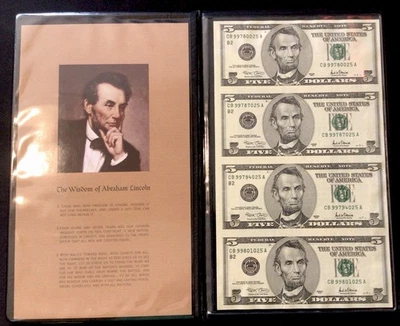 2001 5$ Uncut Sheet (4) World Reserve Monetary Exchange In Book! ENN Coins - Image 1 of 4