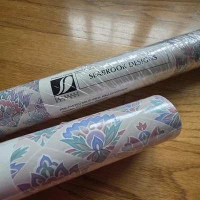 Papel Pintado Prepegado Seabrook Designs Rosa Azul Púrpura Floral 2 Rollos Dobles Foto 1 de 4