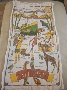 Vintage Southern California Tea Towel Disneyland San Diego Zoo Dodgers Vineyards - Picture 1 of 5