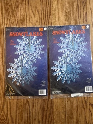 2 Vintage Eureka Christmas Snowflake Honeycomb Tissue Hanging 15” Blue - Image 1 of 2