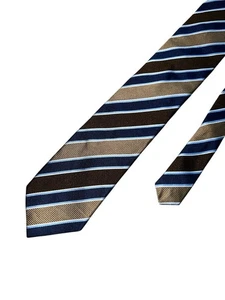 DAVID DONAHUE BROWN & BLUE GOLD STRIPED 100% SILK NECK TIE MADE IN U.S.A. 60" - Picture 1 of 4