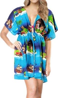 LA LEELA Women's Mini Maternity Swimsuit Cover Ups Swimwear US 14-24W Blue_A333 - Image 1 of 3