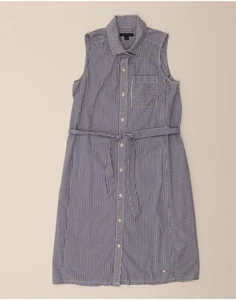 TOMMY HILFIGER Womens Sleeveless Shirt Dress UK 6 XS Navy Blue Striped CP06 - Picture 1 of 3