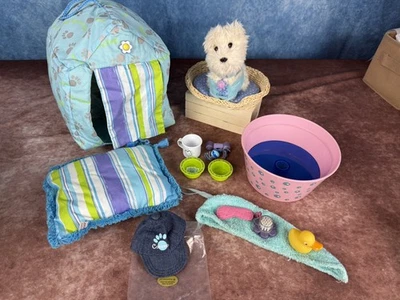 美国女孩椰子狗、狗屋、浴缸和 18 件套装-已退役 VGUC!  — 第 1/4 张图片