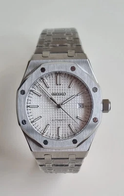 Seikmod RoyaltySilver | White Textured Dial Date | NH35 Aut | Sapphire 41mm HTML - Image 1 of 4