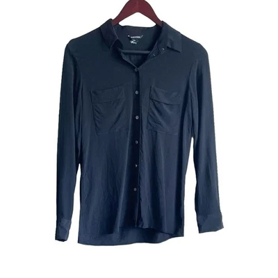 Club Monaco Silk Blend Button Top S Mixed Media Whimsygot Witchy Dark Romantic - Image 1 of 4