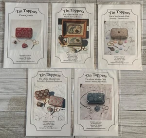 Lot of 5 Tin Topper POINSETTIA PATCHWORK, SNOWFLAKES Cross Stitch Charts - Picture 1 of 9