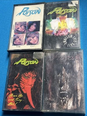 Lot of 4 Poison Cassettes Tapes 1980s Glam Metal Open Up And Say Ahh Original - Image 1 of 4
