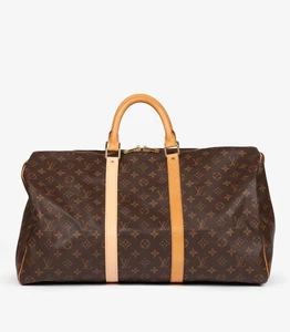 Louis Vuitton Braun Monogram Coated Canvas & Vachetta Leder Vintage Keepall 50 - Bild 1 von 8