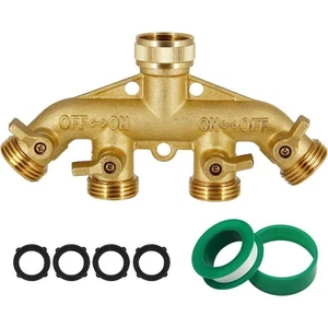 Garden Hose Splitter Heavy Duty Brass 4 Way Y Adapter 3/4" Connector Bib - Photo 1/5