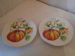 Set 2 Ceramic  CUORE Pumpkin Harvest Thanksgiving 11" round Plate MADE IN ITALY - Picture 1 of 5