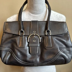 Vintage Coach Hampton Soho Black Leather Satchel Double Handle Handbag 9550 - Picture 1 of 20