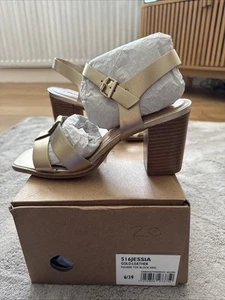 Dune Gold Leather square toe block heel Size 6  - Picture 1 of 11