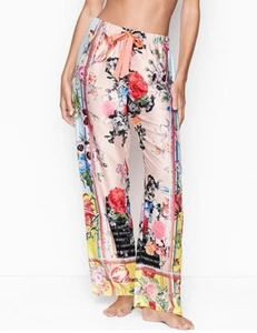 Victoria Secret Womens Satin Pajama Patchwork Floral Pants Sz L Large - Picture 1 of 7