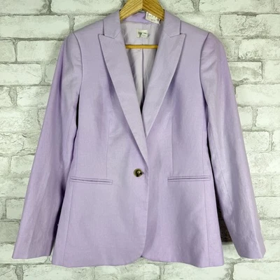 Blazer de un botón J.CREW FACTORY NUEVO CON ETIQUETAS púrpura mezcla de lino talla 4 AL222 Foto 1 de 4