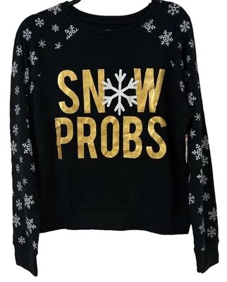 Joe Boxer "Snow Probs" 圣诞运动衫毛衣黑色青少年 Miss XL 全新带标签 — 第 1/4 张图片