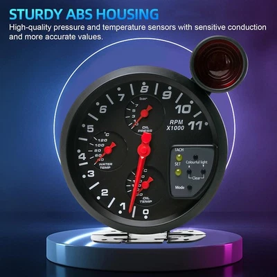 Tacómetro universal 4 en 1 + medidor de temperatura de aceite/agua + medidor de presión de aceite con sensor Foto 1 de 4