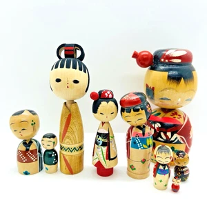 Konvolut alte japanische nickende Wackelkopf Kokeshi Puppen Japan 60er Jahre - Bild 1 von 10