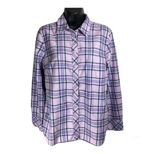 Talbots Flannel Shirt Womens S Pink Purple Button Up Plaid Long Sleeve Preppy - Picture 1 of 9
