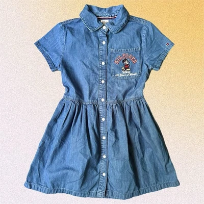 Tommy Hilfiger Raro Disney Niñas Denim Vestido Abotonado Mickey Mouse Talla Mediana Foto 1 de 4