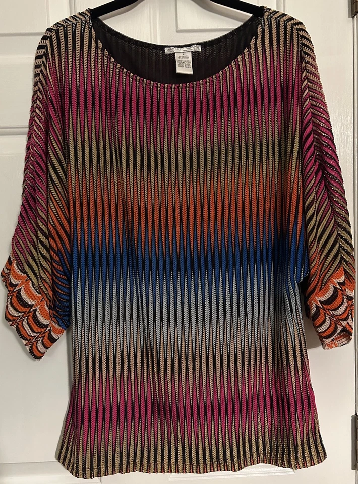 Alberto Makali Large Multicolor Dolman Sleeve Top Abstract Colorful Trippy Artsy - Image 1 of 4