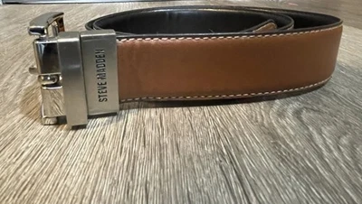Steve Madden Hombre Vestido Informal Todos los Días Cinturón de Cuero 40 Marrón Plata Hebilla Foto 1 de 2