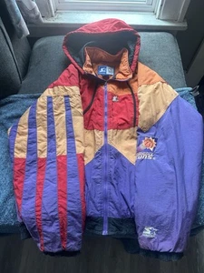 Vintage 90’s All Over Print Rising Sun Phoenix Suns Starter Jacket With Hood XL - Picture 1 of 6
