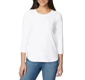 Kirkland Signature Damen 3/4 Ärmel U-Boot-Ausschnitt Baumwolle Slub T-Shirt - Bild 1 von 13