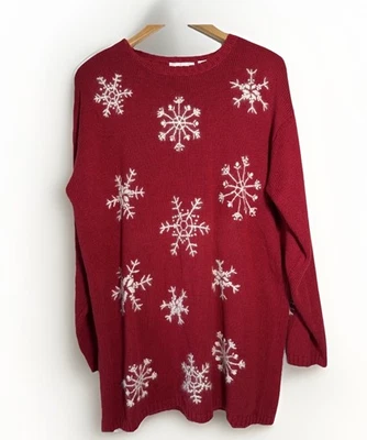 VTG Paul Harris Christmas Holiday Tunic Sweater Ramie Cotton Snowflake Large - Image 1 of 4