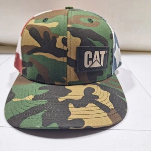 CAT Snapback Hat American Flag Trucker Caterpillar Camo Cap Mesh Snap Back - Picture 1 of 6