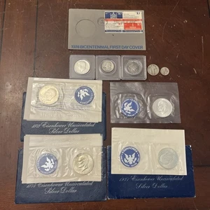 4 Eisenhower Silver Dollars / Columbian + JFK Half / 2 Quarters 1 Dime - K32 - Picture 1 of 14