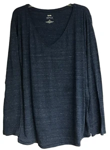 Evri Everyday Tee 3X Super Soft Relaxed Fit Heather Blue Long Sleeve V Neck - Picture 1 of 8