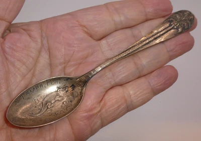 CUCHARA DE RECUERDO DE PLATA ESTERLINA TAMPA FLORIDA CUENCO DE COCODRILO FIGURATIVO PALMERA Foto 1 de 4